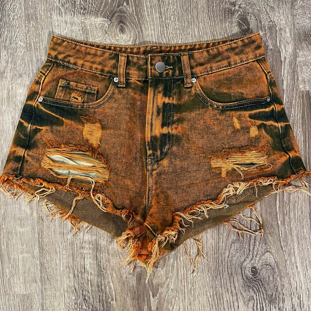 Mustard Distressed Denim Acid Wash Shorts